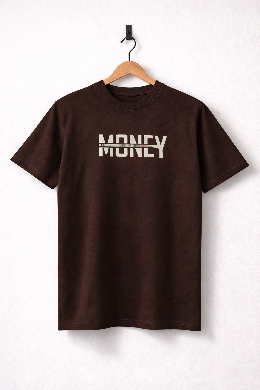 Money Front Print Tee — coffee brown