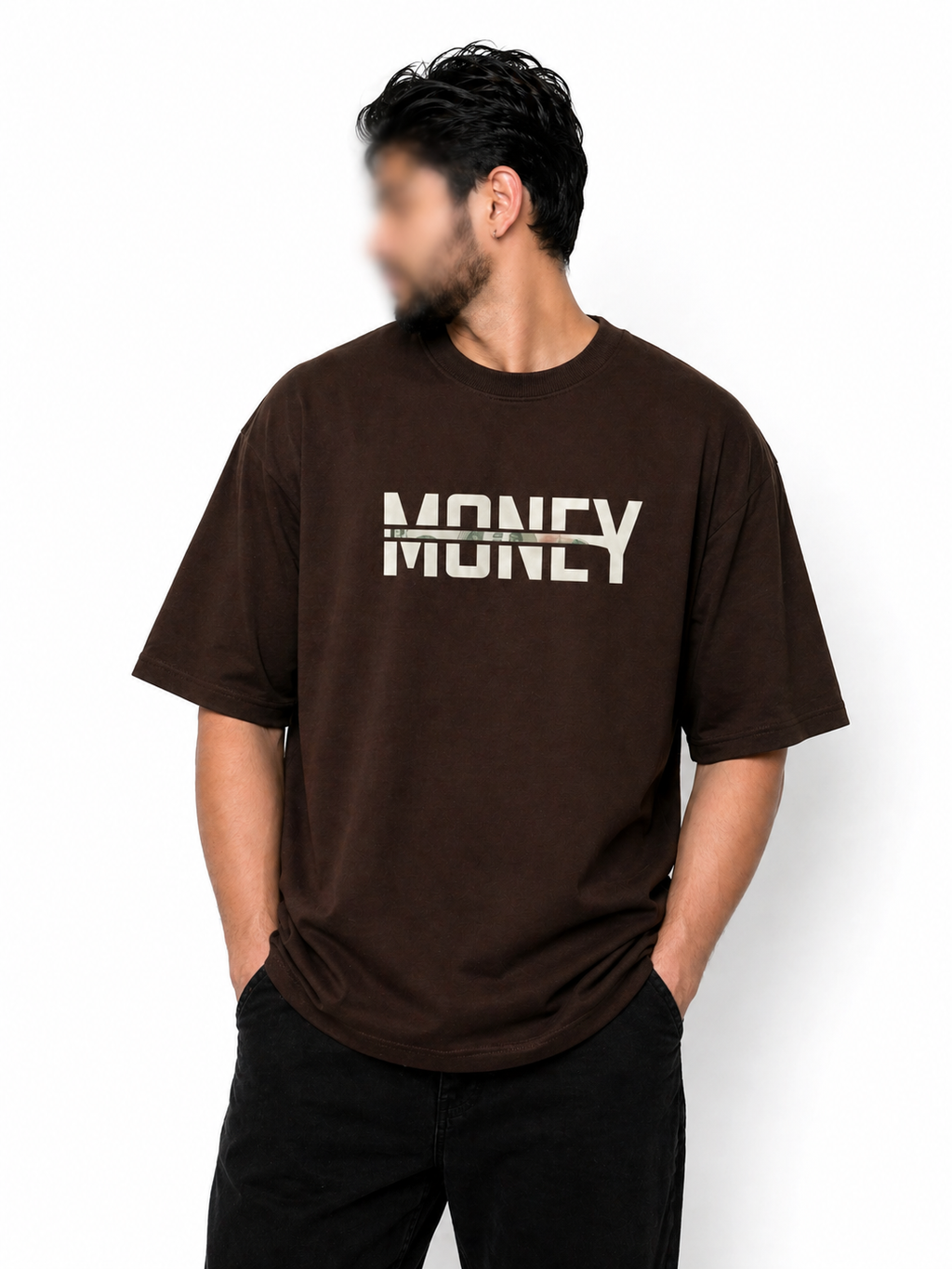 Money Front Print Tee — coffee brown